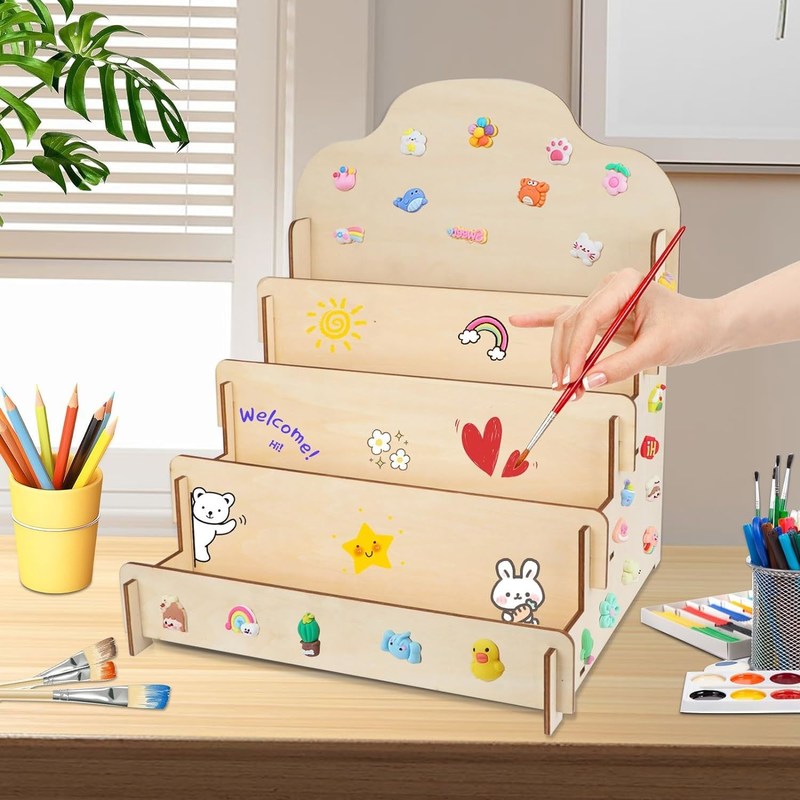 Dimensioni personalizzate di legno massello 4 livelli di visualizzazione Stand per biglietti di auguri Adesivi e cartoline