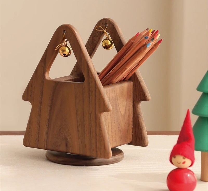 Organizzatore da scrivania in forma di albero di Natale in legno per utensili e utensili per ufficio