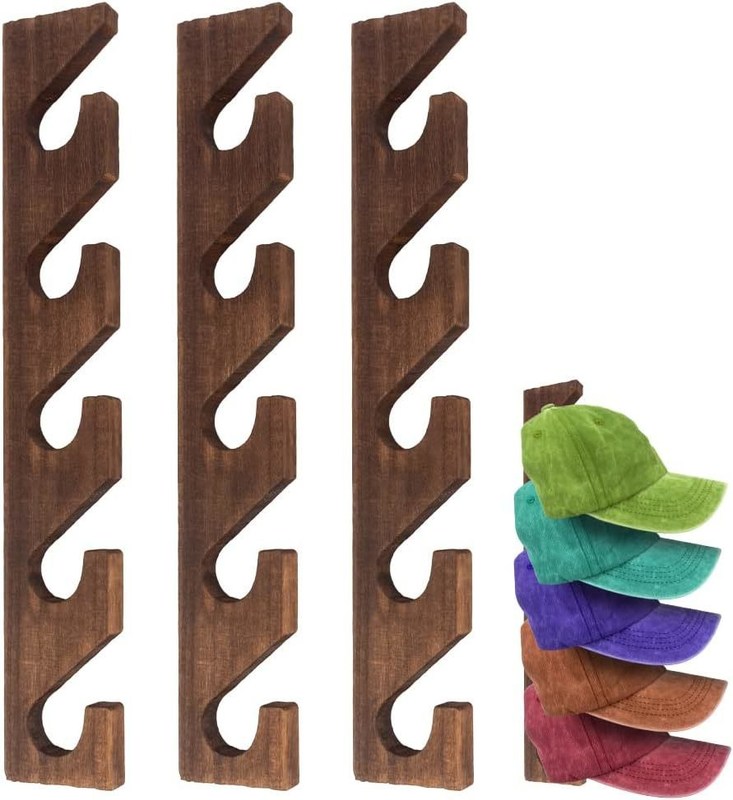 Organizzatore per cappelli in legno montato a parete per cappelli a 5 strati