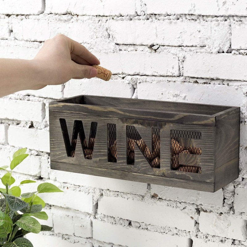 Salvare lo spazio muro montato Vintage Grigio Legno climatizzato Open Top Cork Holder scatola di legno con mesh metallo
