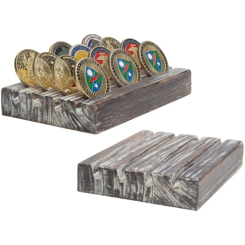 Pintato marrone 4 file legno bruciato sfida militare portamonete 4x6x1 pollice