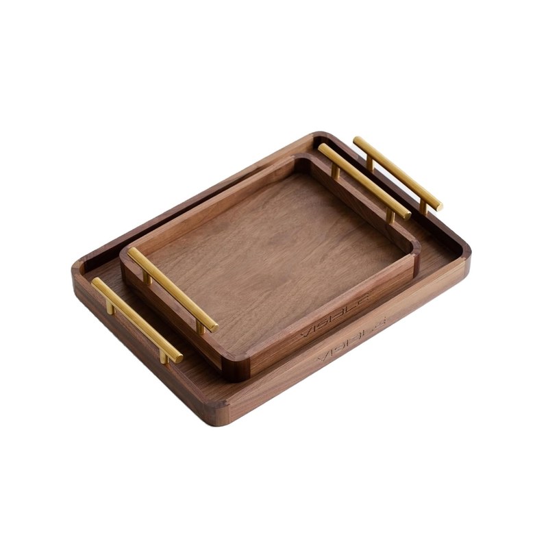 Manicotti rustici in ottone tavolino da caffè in legno di noce vassoio per dessert torte tazze da tè fatti a mano