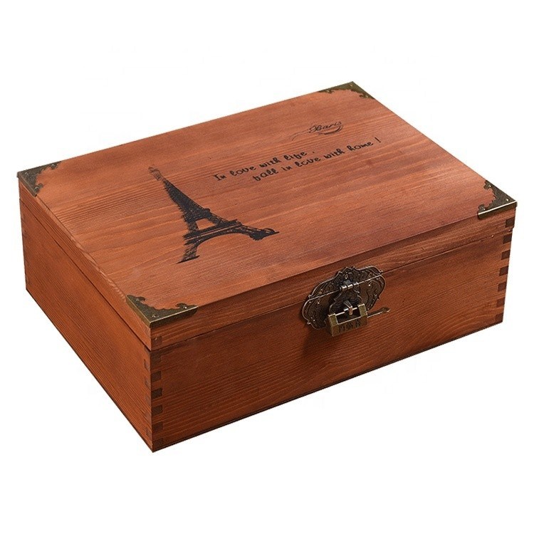 Manipolazione della verniciatura Stile vintage Customized Piccola scatola fotografica da matrimonio in legno con serratura