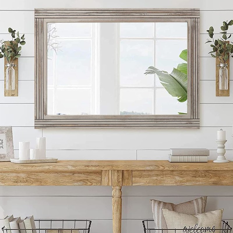 Specchio a parete in legno per il bagno In legno massello Rame di legno rustico