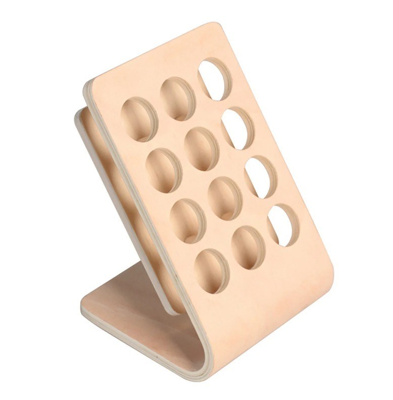 Stampa a schermo di seta 12 fori Bottiglia di olio essenziale in legno Display Stand per scaffalatura