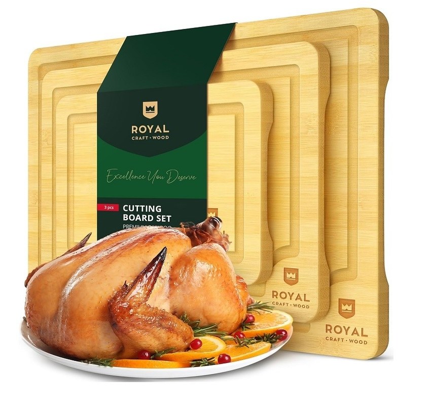 Set di tavola da taglio extra grande in bambù naturale con scanalature per olio Set di 3 tavole da servizio