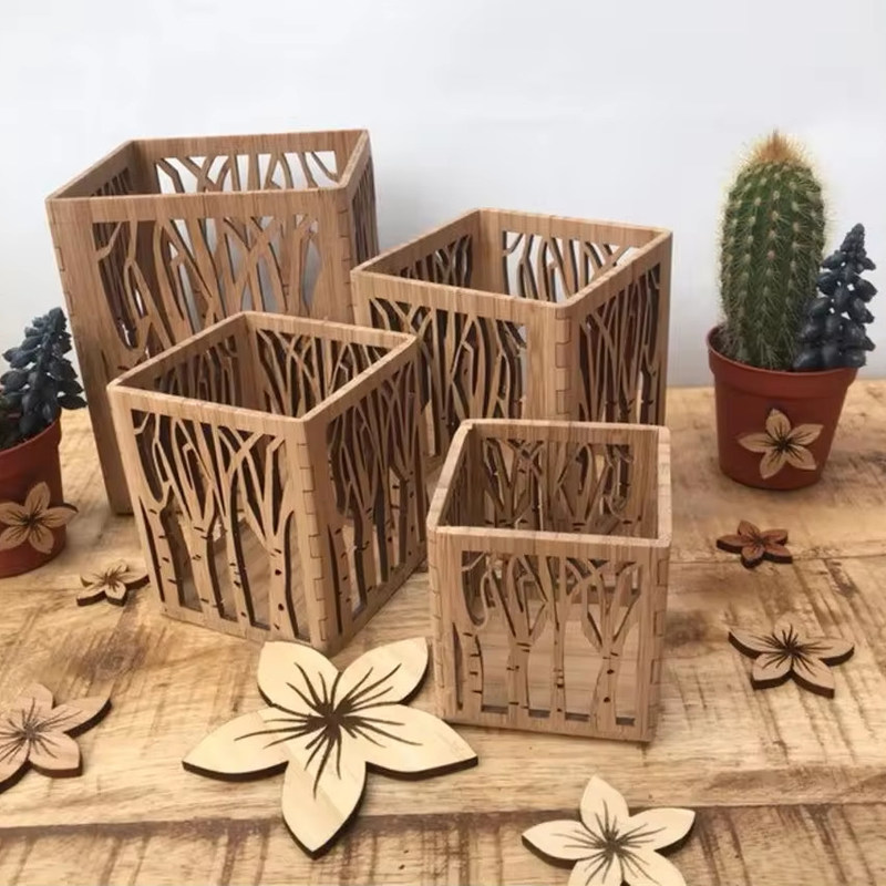 Lanterna di candela in legno di colore semplice per porta luci per tè artigianali in laser cut design