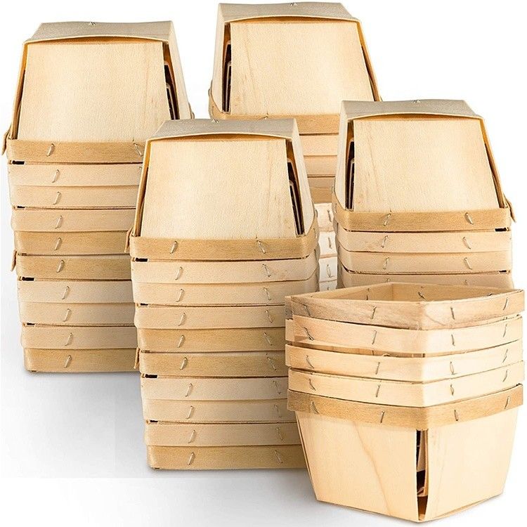 Colore di legno di betulla o pioppo 4 x 4 pollici Pint Frutta Cesti per decorazioni di festa