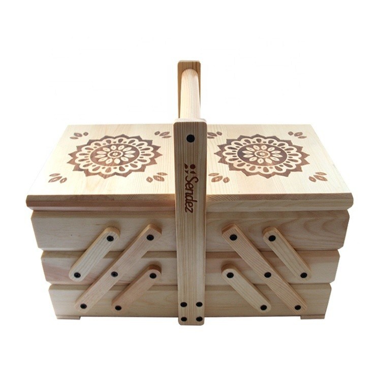 Scatola di stoccaggio a cantilever pieghevole a 3 livelli con maniglia 38x23,5x30 cm di finitura bruciata