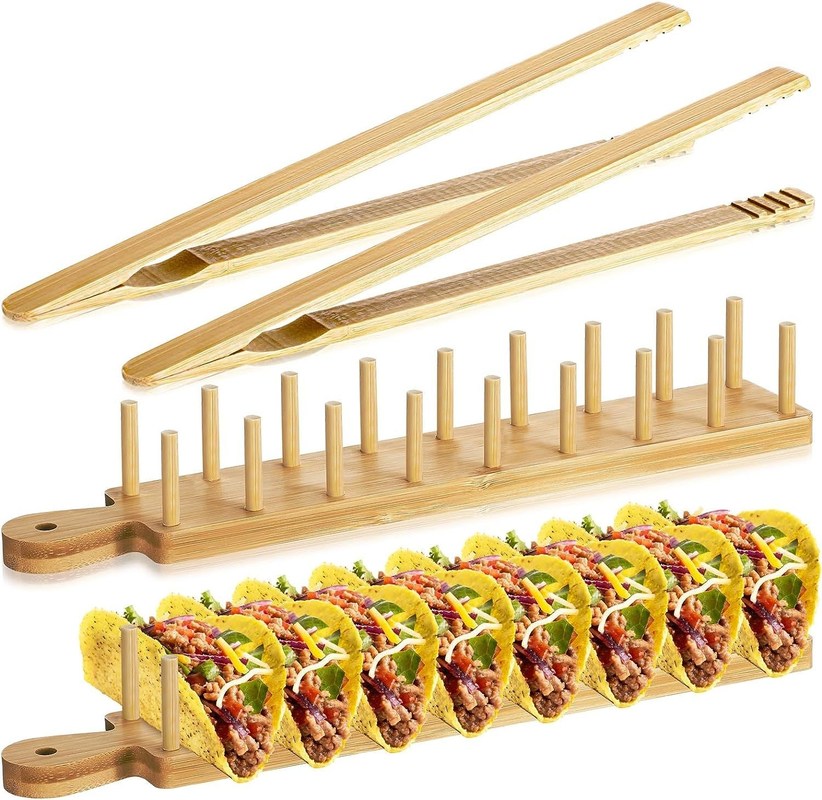 Set di 2 porta-taco in legno con manico e gomma stampati a colori personalizzati