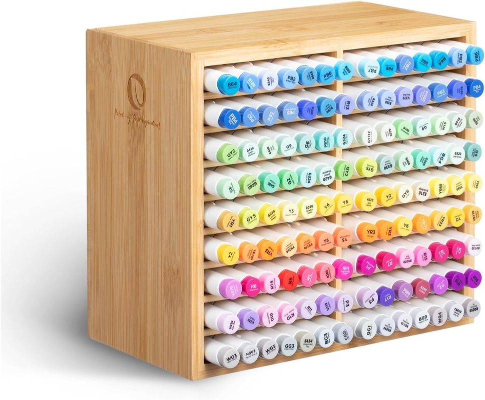 Conservatorio per scrivania in legno contiene 126 marcatori 48 colori pastello in organizzatore di marcatori in bambù