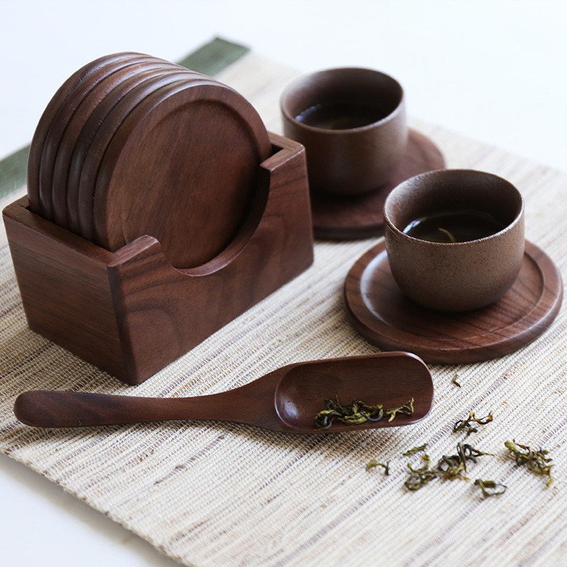 Campione gratuito o rimborsabile Set di 6 vasche da bere in legno a cera di cuore