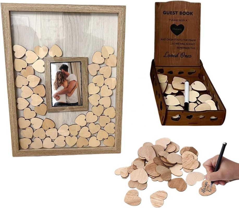 Legno e vetro Decorazione romantica di matrimonio Custom Drop Top Frame con inserto foto grande
