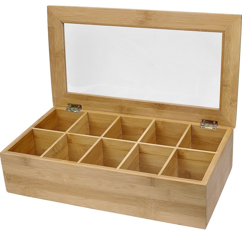 Capo trasparente Scatola da tè in legno Disegno personalizzato 14,5 x 3,5 x 7,9 pollici Stampa laser incisione