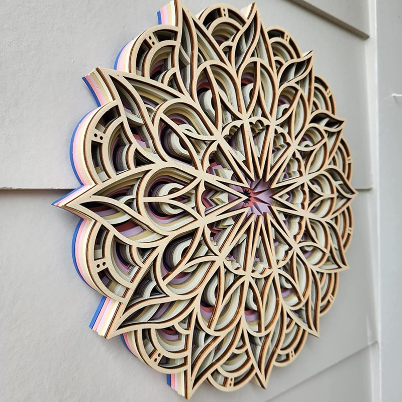 Decorazione artigianale a 6 strati coloratissima decorazione appesa Boho Decorazione murale di arte Mandala in legno