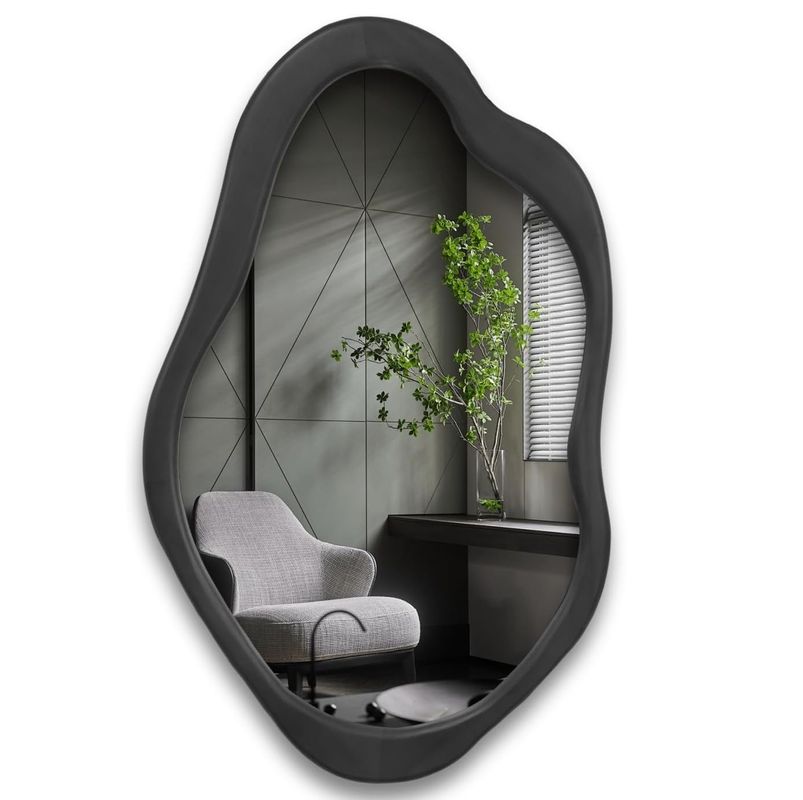 Rustico Legno Nero Inquadratura Parete asimmetrica Specchio ondulato per soggiorno Camera da letto Entrata Bagno