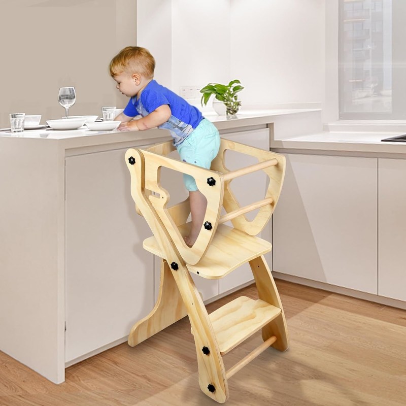 Torre di aiuto in legno di design moderno regolabile in altezza per bambini piccoli