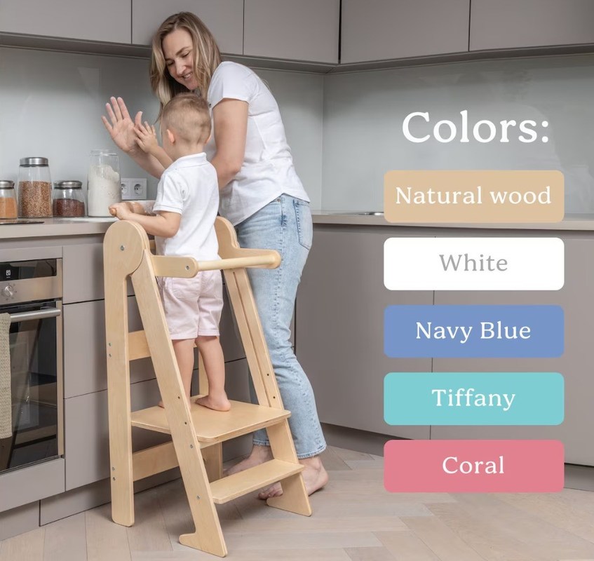 Stampa di sgabelli da cucina per bambini piccoli bruciati con 3 altezze regolabili ripiegate Sì