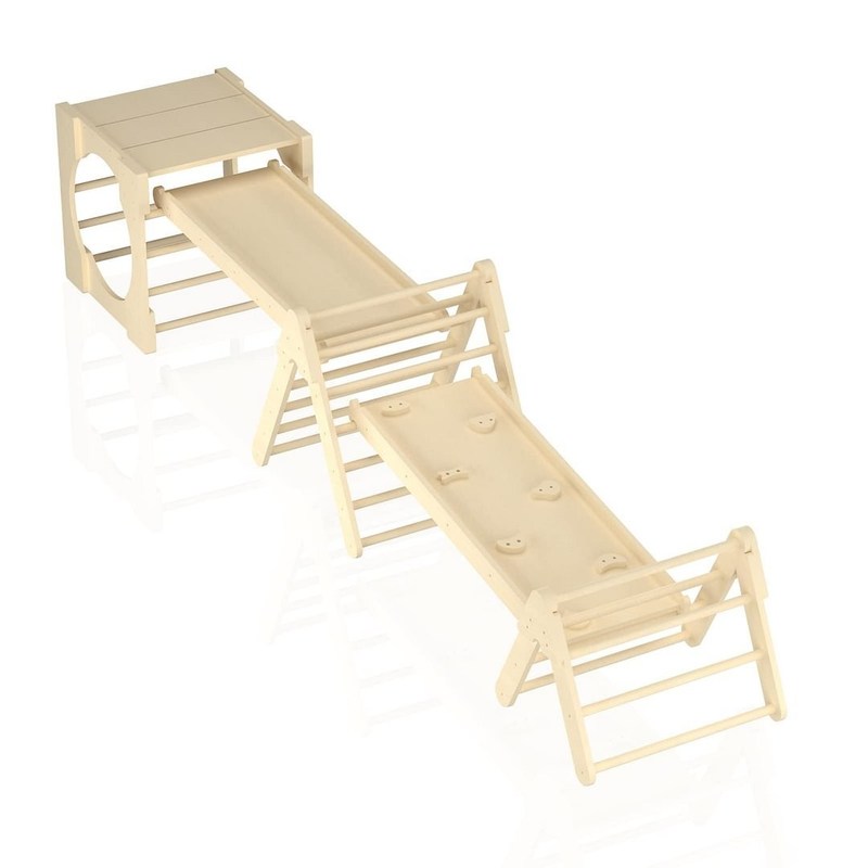 Giocattoli di arrampicata triangolare 5 in 1 Gym di arrampicata per bambini in legno con rampa e scivolo