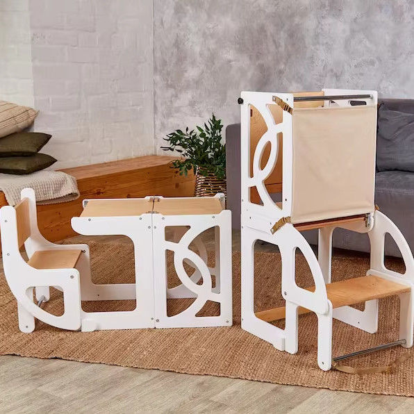 Bambini di legno cucina scaffale passo convertibile Torre Bambino Tavolo 7 in 1 Sedile e scivolo