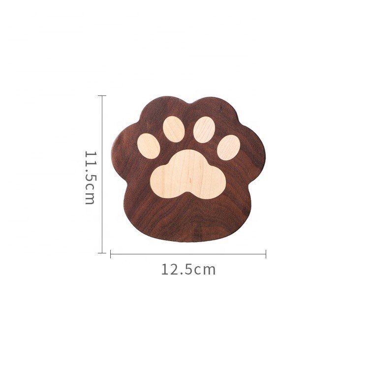 Fashion Cat Claw Shape Walnut Cup Mat Coasters 11.5x12.5x1.2cm per il logo personalizzato