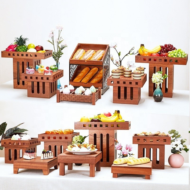 Catering Hotel Decorativo Pane Dessert Cibo Rack Legno Buffet Sweet Sushi Display Stand