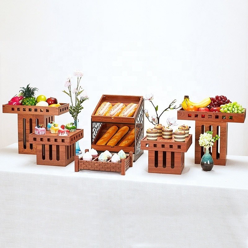 Sapele Buffet in legno Catering Food Display Rack Pane Torta in legno Dessert Sushi Display Stand