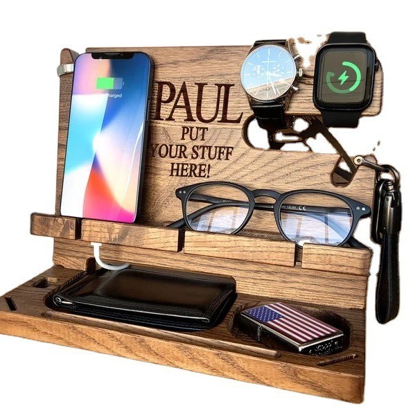 Stanza di attracco in legno stampata a schermo di seta per portafogli e chiavi per telefono maschile