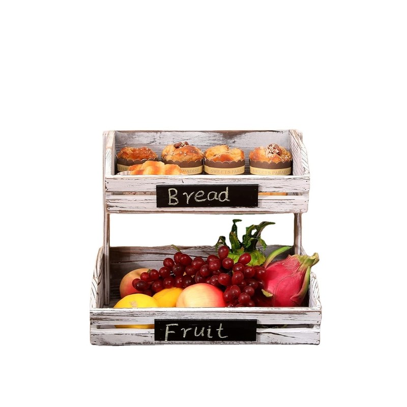 Logo personalizzato 2 Tier Farmhouse Cesto di legno per cucina Sala da pranzo e camera degli ospiti