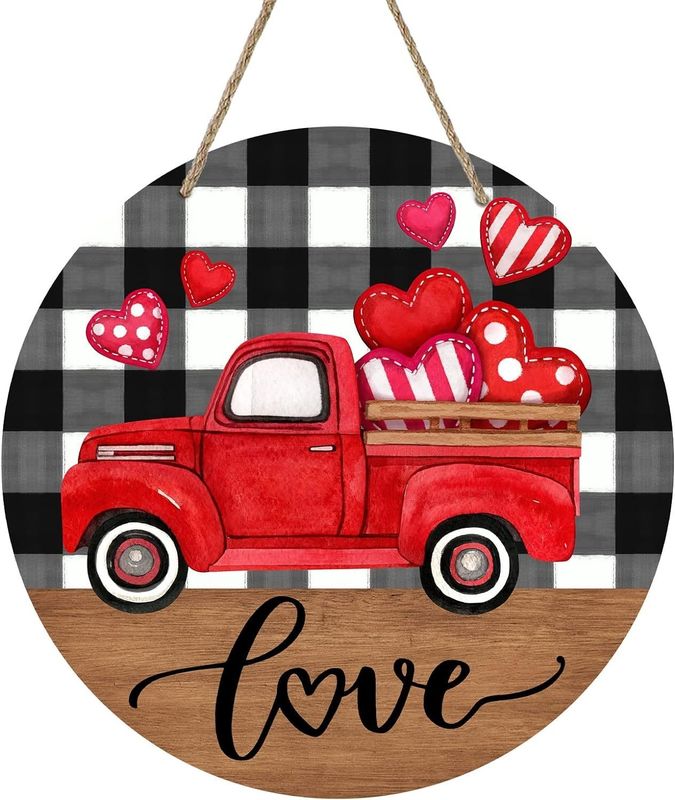 Aggiungi amore alla tua casa casa di campagna Red Truck Hearts Legno porta per San Valentino