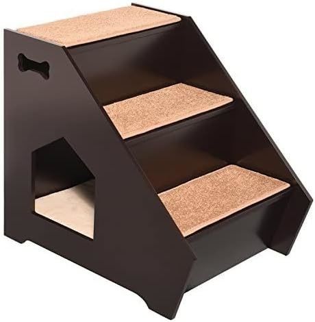 Scale in legno per animali domestici con tre gradini non scivolosi e casa incorporata Perfetta per cani gatti animali domestici corti