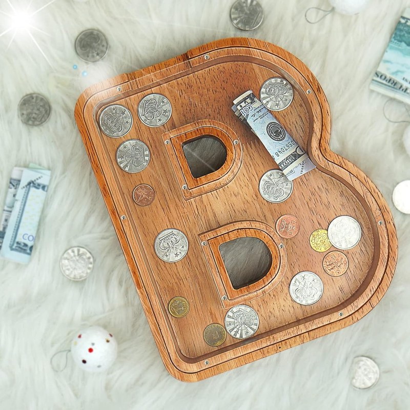 Lettera di Legno Alfabeto Acrilico Casella di denaro Stampa bruciato Lettere Grandi Piggy Banks Per Bambini