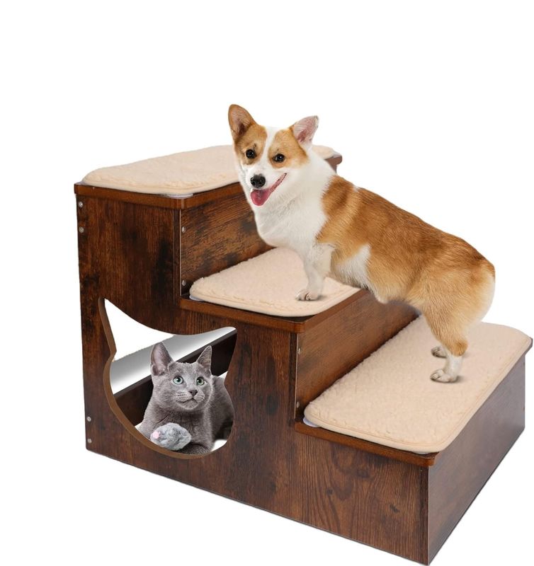3 piani di legno per cani scale in legno massello gradini per animali domestici con cuscinetti antiscivolo e tappeto lavabile