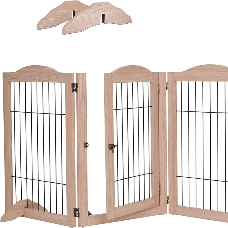 Porta per cani in legno sostenibile con porta a piedi in grande quantità e design pieghevole