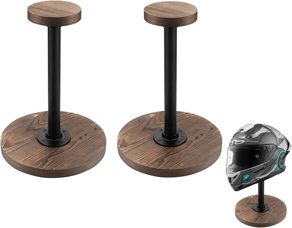 Supporto per il display del casco da tavolo con colore di legno di betulla e stile industriale non finiti