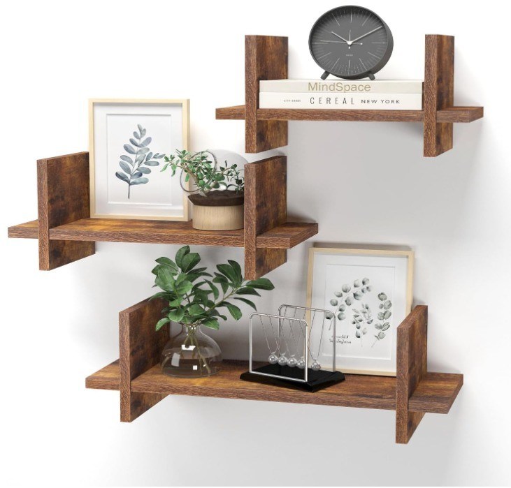 Utilizzare in modo efficiente lo spazio con 202408 Set 3 Ripiani galleggianti in legno