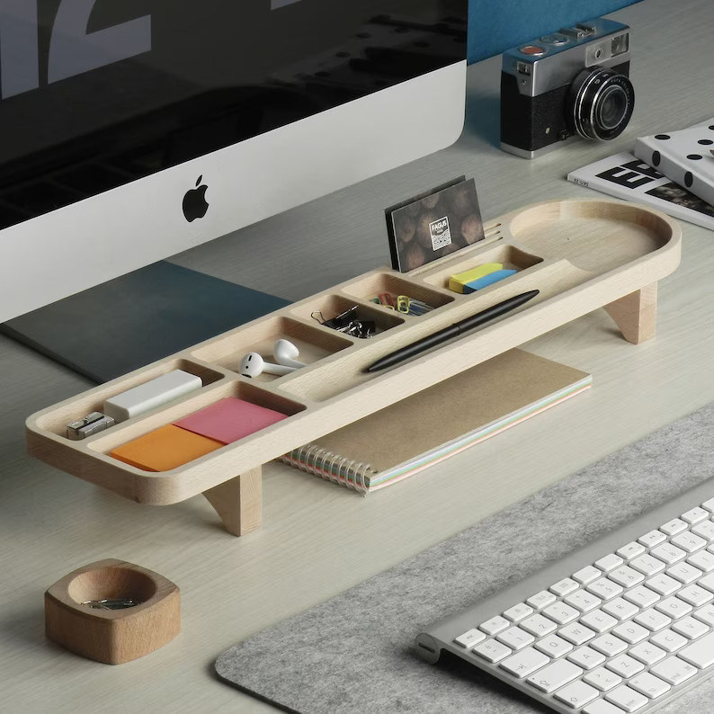 Office Desk Organizer con Cassa a matita e Logo personalizzato Wood Caddy Phone Stand