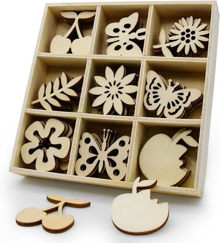 Ornamenti in legno tagliati al laser in bianco Fregate in tema di fiori per la decorazione della natura 45pcs