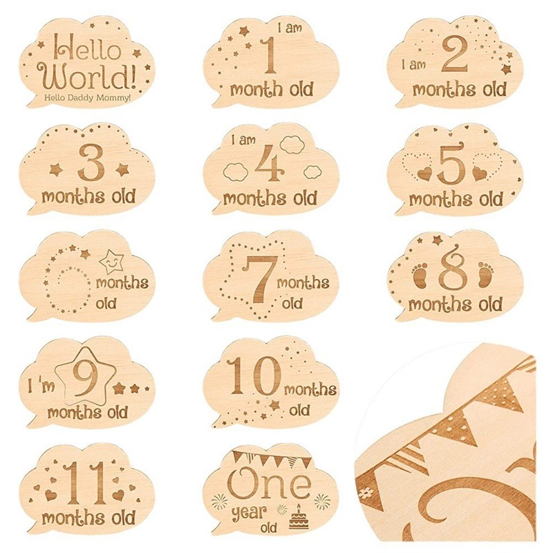 Baby Monthly Milestone Cards 13 pezzi Set regalo per neonati per il primo anno di crescita